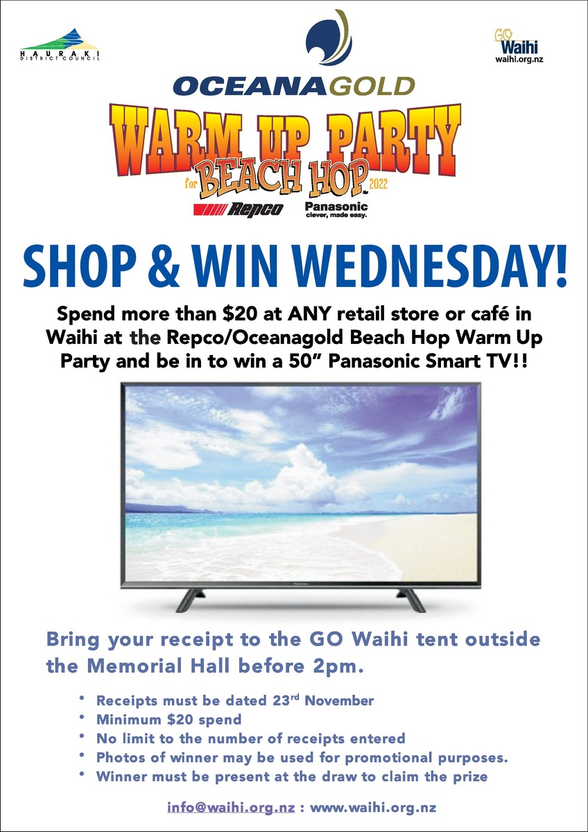 The GO Waihi Shop & Win Wednesday is coming!